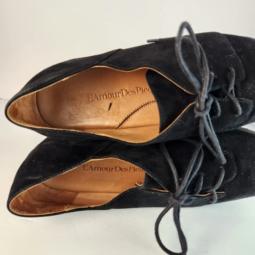 L'AmourDes Pieds Women's Casual Lace-up Black‎ Suede Platform Shoes Size 10M